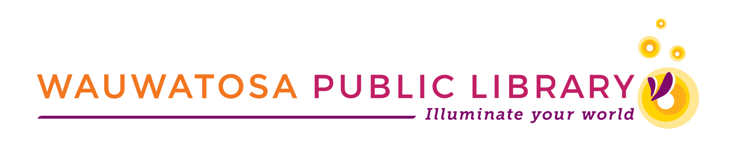 Wauwatosa Public Library logo with text 'Wauwatosa Public Library' and tagline 'Illuminate your world'.