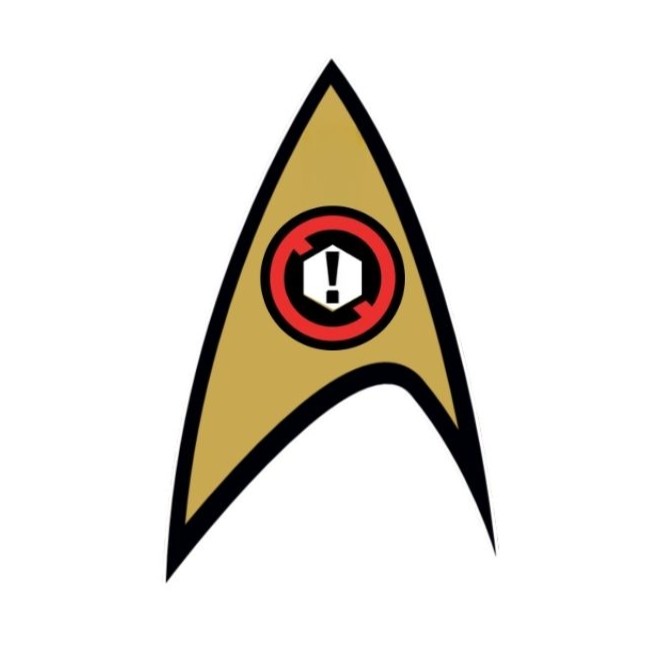 Star Trek insignia with No Dice logo