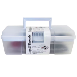 Loops & Threads Sew-and-Go Sewing Kit, a translucent plastic case with a handle, containing sewing supplies.