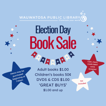 Blue background with red, white, and blue stars with wording saying sale begins at 7 AM